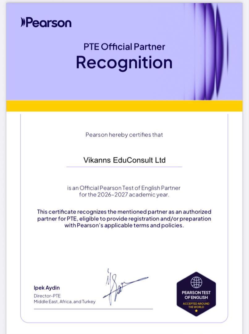 Certificate confirming Vikanns partnership for the 2026/2027 intake
